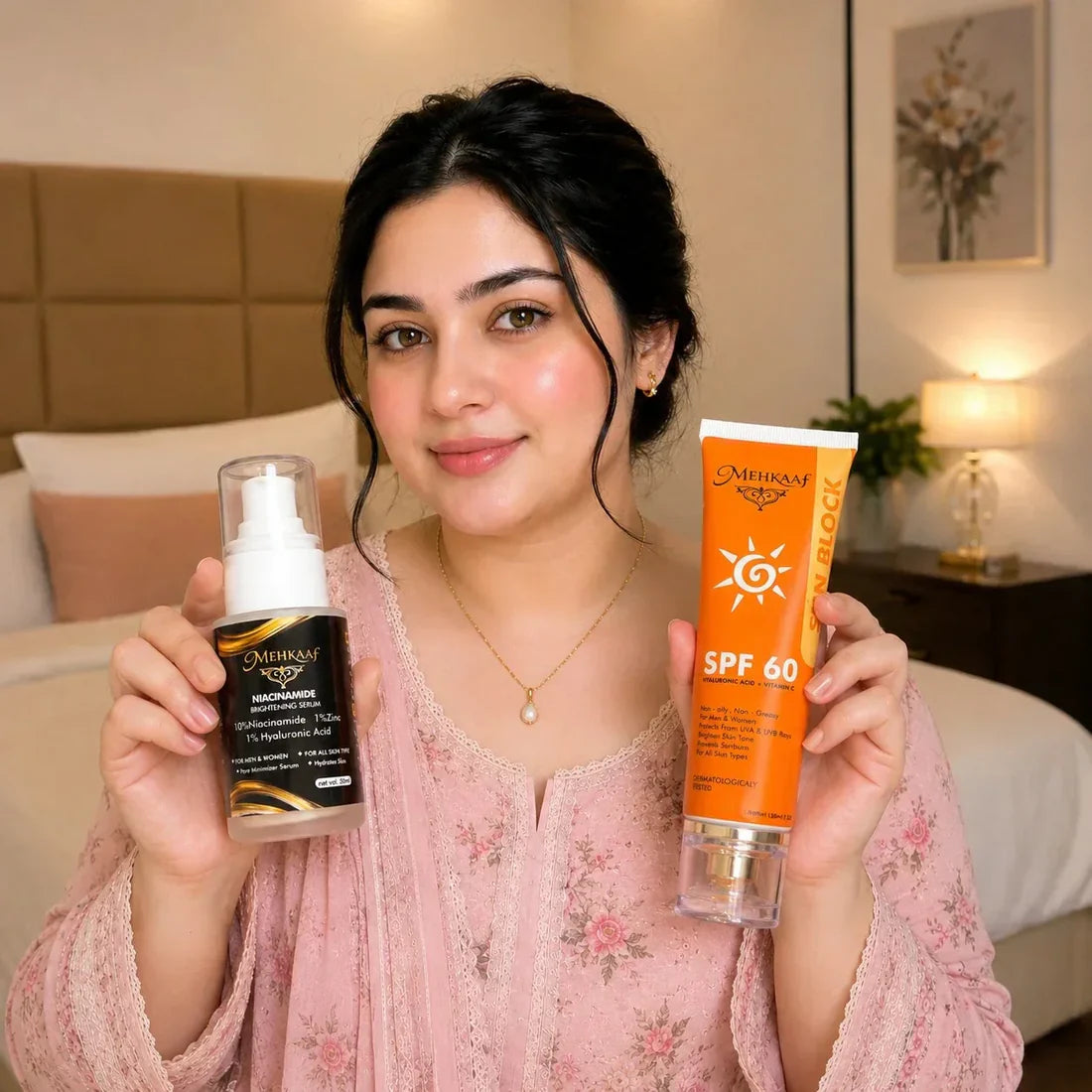 Mehkaaf Niacinamide Brightening Serum – 10% Niacinamide + Hyaluronic Acid (Serum + Sun Block)